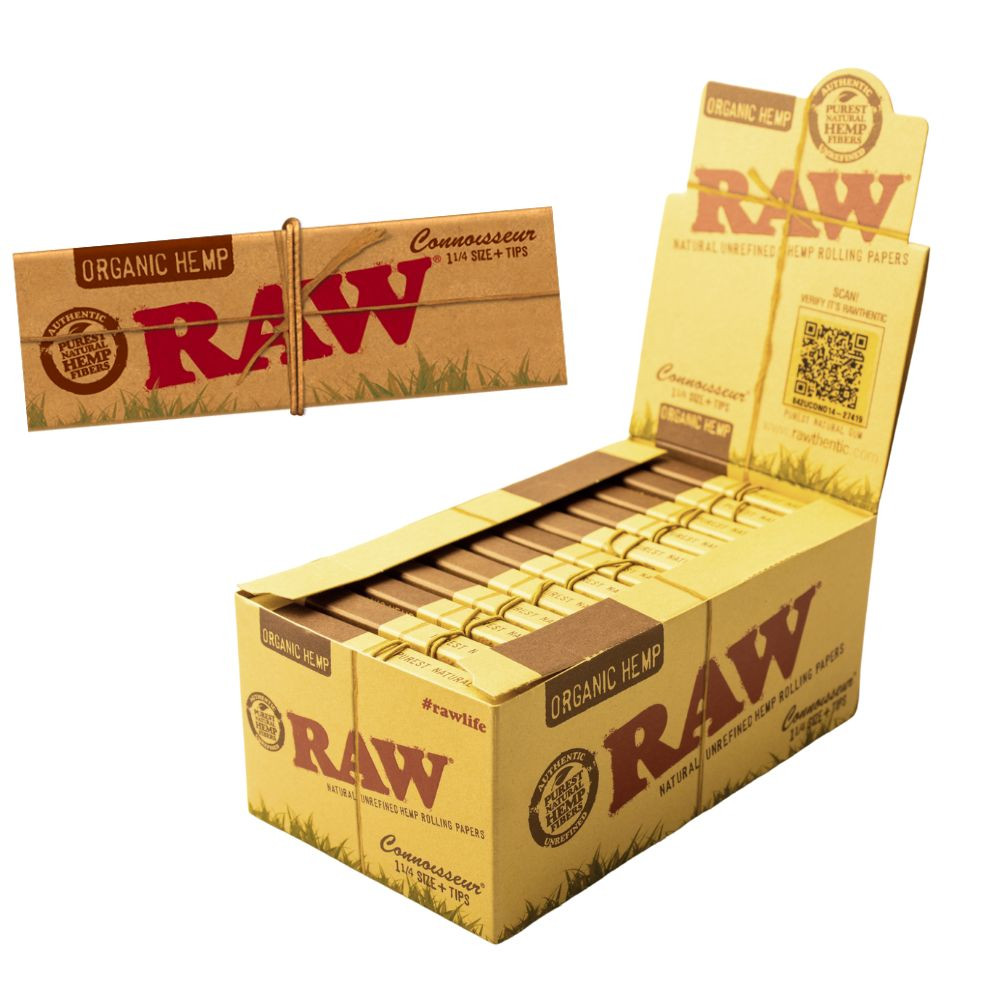 RAW - ORGANIC HEMP - CONNOISSEUR - 1 1/4 + TIPS- 24 PER BOX