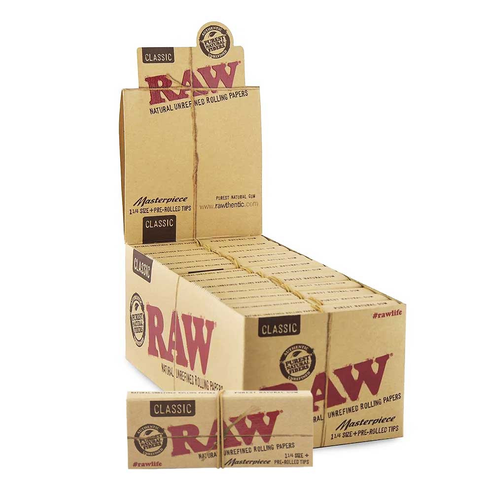RAW - CLASSIC - MASTERPIECE 1 1/4 + PRE ROLLED TIPS - DISPLAY thumbnail 3