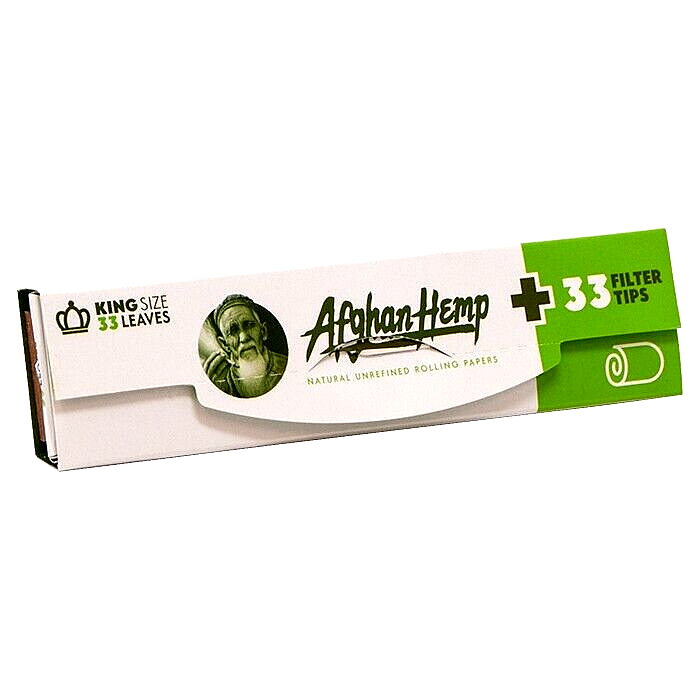 AFGHAN HEMP - NATURAL UNREFINED ROLLING PAPERS WITH FILTER TIPS KING SIZE - DISPLAY OF 24 PACKS - 33 LEAVES PER PACK - KING SIZE WITH FILTER TIPS thumbnail 2