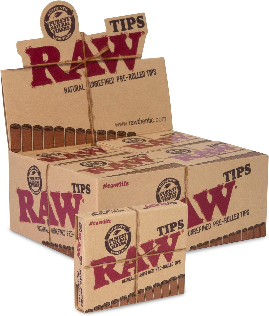 RAW® TIPS - NATURAL UNREFINED PRE-ROLLED TIPS 20 DISPLAY BOX
