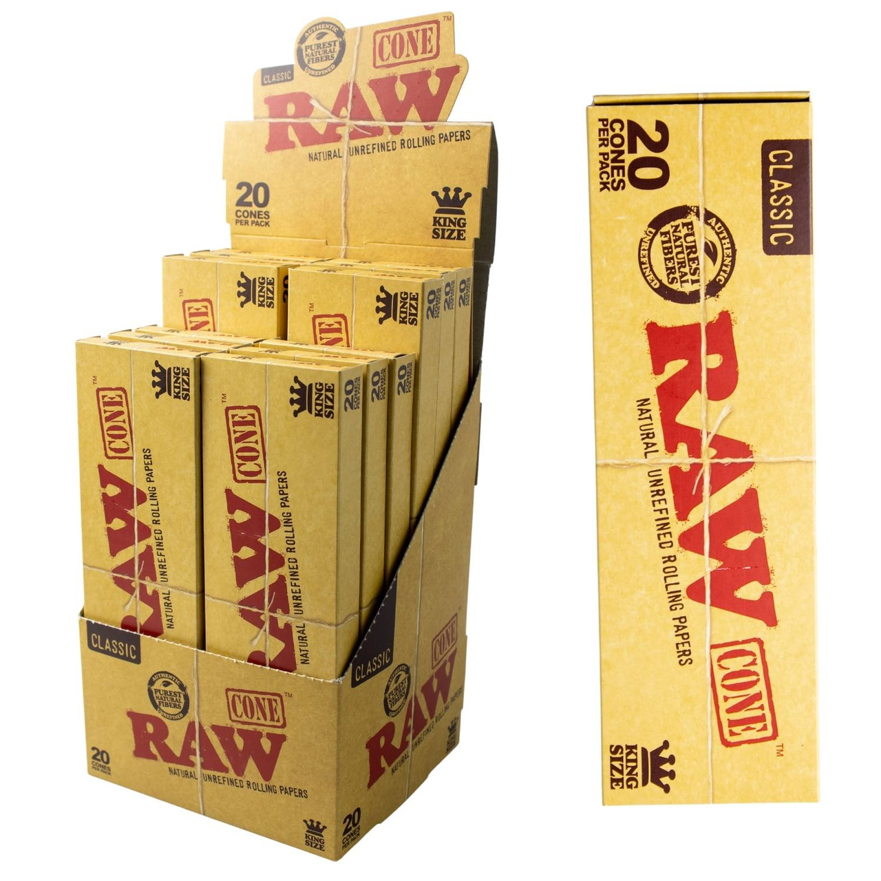 RAW CLASSIC PRE-ROLL CONE KING SIZE  109mm/26mm 20PK Display 12 thumbnail 2