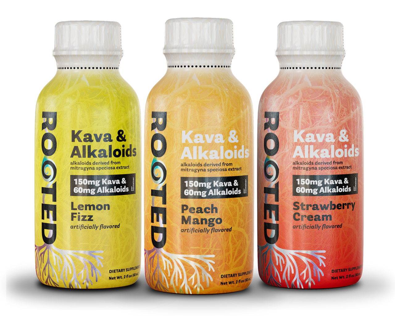 ROOTED - KAVA & ALKALOIDS - DISPLAY OF 12 BOTTLES