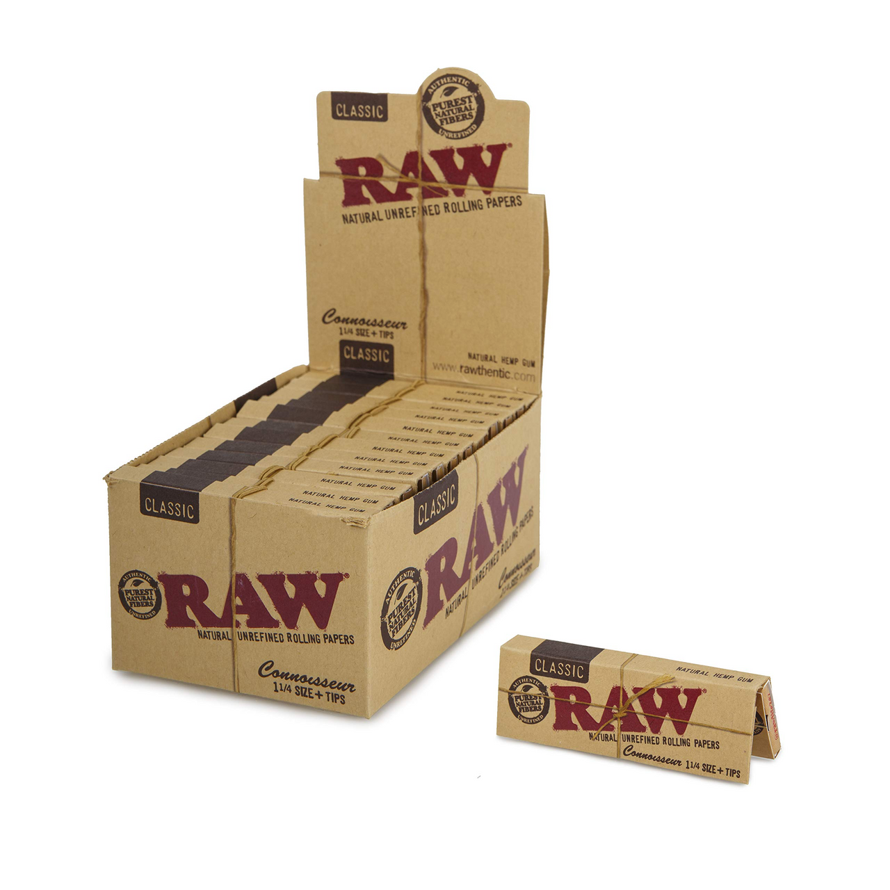 RAW Connoisseur 1 1/4 Size Classic Rolling Papers With Tips - 24ct Per Box