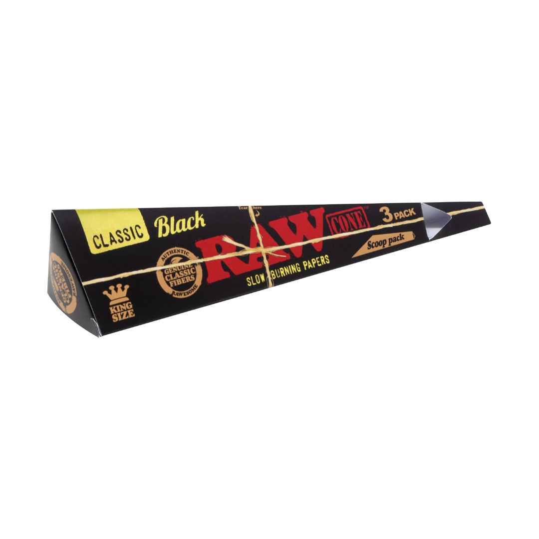 Raw Black King Size Triangle Scoop Cones 3pk 30/Box thumbnail 2