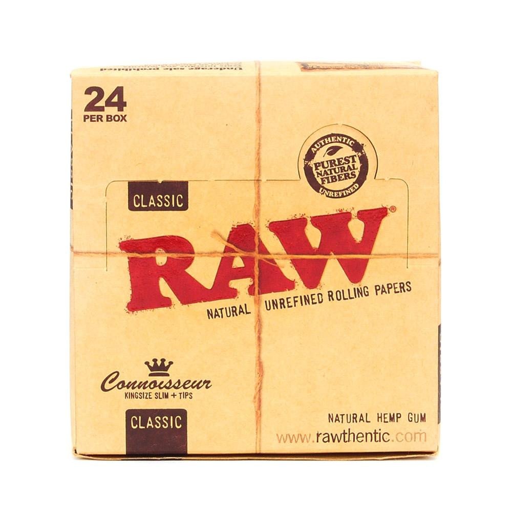 RAW - Classic Connoisseur King Size Slim with Tips Rolling Paper| Box of 24 Packs thumbnail 4