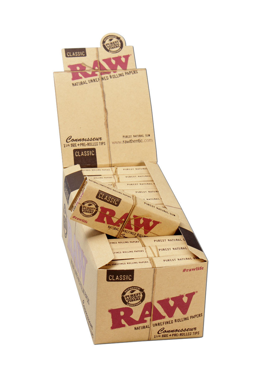 RAW Connoisseur 1 1/4 Size Classic Rolling Papers With Tips - 24ct Per Box thumbnail 6