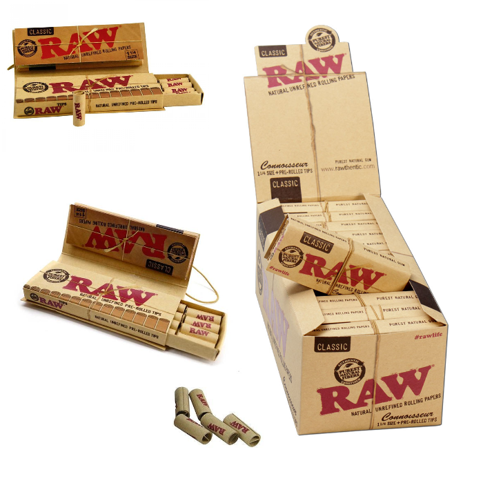 RAW Connoisseur 1 1/4 Size Classic Rolling Papers With Tips - 24ct Per Box thumbnail 2