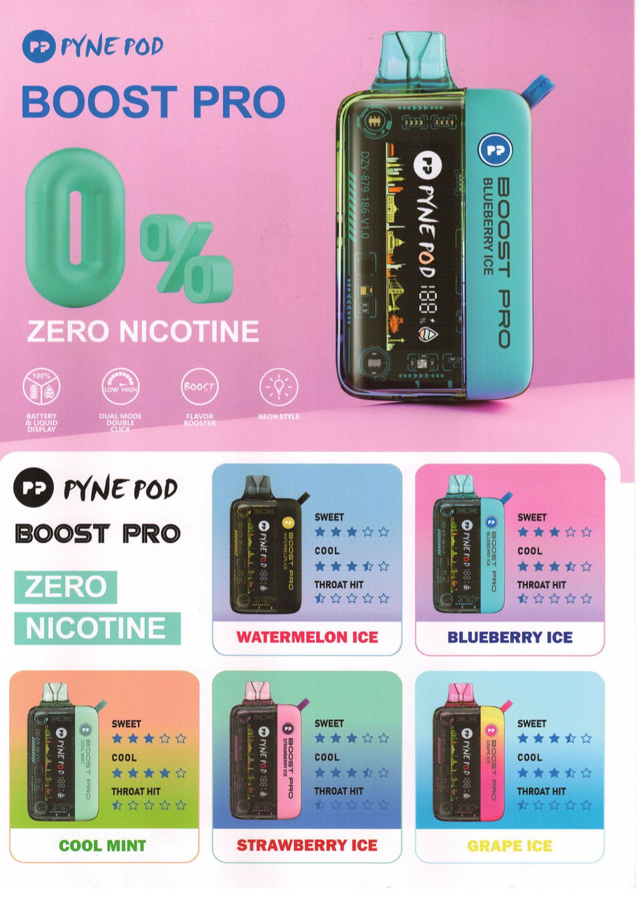 PYNE POD - BOOST PRO 20,000 - ZERO NICOTINE - 5PC thumbnail 2